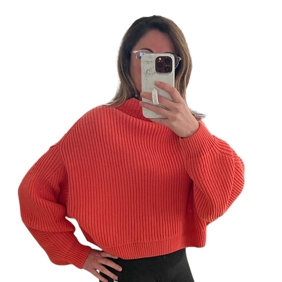 Free People Emmy orange mock neck drop sleeve cropped oversized sweater size XS - Picture 4 of 9